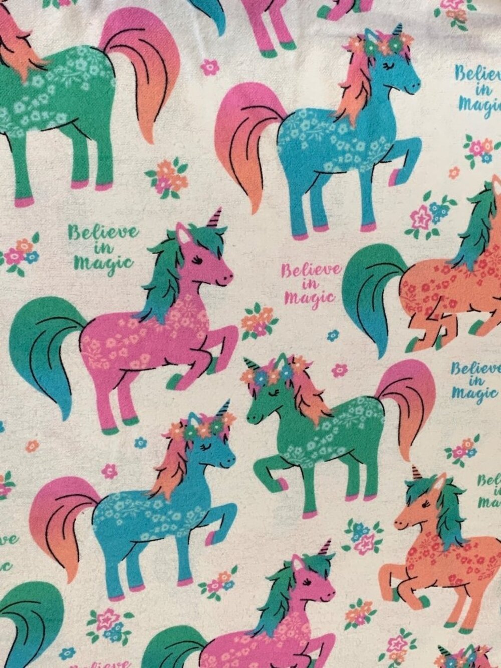 Unicorn Print Flannel Fabric 1 yard +6" x 44" Pastel Colors By Joann